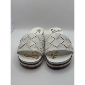 SAM EDELMAN Adaley Sz 8 White Woven Leather Slide Sandals Shoes